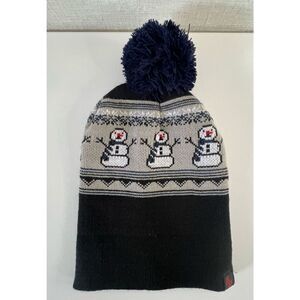 NWT Giant Garments Winter Snowman Patterned Beanie With Pom Pom On Top